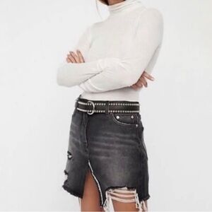 We The Free Black Skirt 27 Ripped Frayed Distressed Denim Mini Short Free People